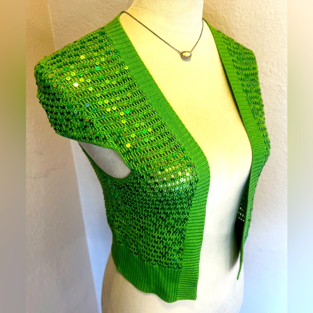NWT BCBG Kiwi Green Sequin Vest, Size Small
